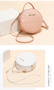 Macro detail of heart quilted patterns on pink and white fashion round handbags