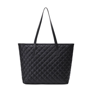 Classic black quilted tote bag with large capacity and fine synthetic leather texture