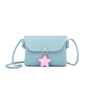 Sky blue minimalist crossbody bag with a cute pink star pendant and fine leather strap