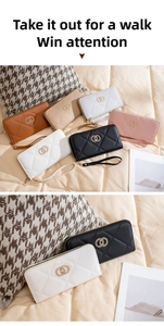 Quilted long wallets for women with metal ring decor and wristlet in multiple colors