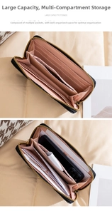 Detailed interior of double zipper wallet showing card slots and smartphone compartment