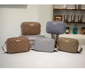 Collection of geometric printed mini crossbody bags with wide adjustable straps