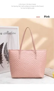 Détail du sac cabas en similicuir rose avec surpiqûres en V et grande capacité de rangement