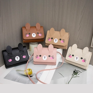 Cute Cartoon Rabbit 3D Ears Mini Crossbody Bag PU Leather Small Square Shoulder Bag For Girls Women Daily Accessory