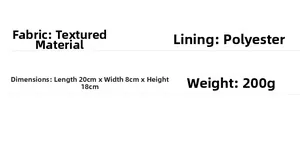 Detailed product dimensions and material specifications chart for quilted tote handbag