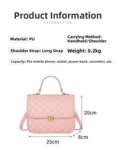 Detailed view of pink quilted PU backpack with metal square buckle and dimensions