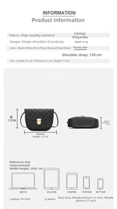 Tableau des tailles détaillé pour le sac matelassé avec dimensions 21x5x17cm et structure