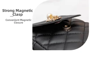 Detail of strong magnetic snap closure and quilted leather texture on a crossbody bag