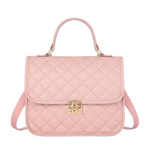 Pink quilted faux leather backpack with gold clasp and top handle for women