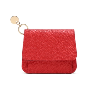 Red lychee pattern mini folding coin purse with gold ring pendant on white background