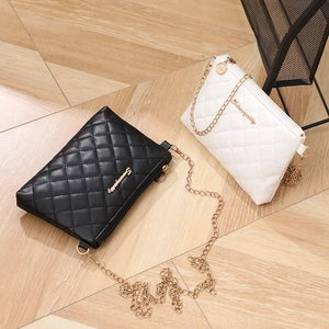 Women Quilted Chain Phone Bag Minimalist PU Leather Small Crossbody Bag Gold Chain Lingge Shoulder Bag Daily Fashion