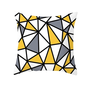 Modern geometric peach skin pillowcase with yellow and grey triangle patterns