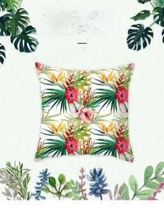 Close-up of tropical flower pillowcase showing peach skin fabric and hidden zipper