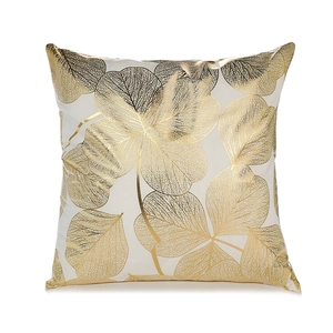 White square cushion cover with gold foil leaf vein patterns for elegant home decor