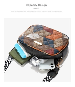 Top view of color-block quilted crossbody bag showcasing spacious interior for daily items