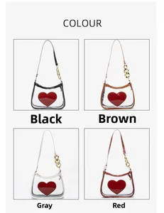 Detailed color options of transparent PVC crossbody bags with heart logo and gold chains