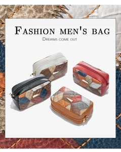 Detailed close-up of quilted pattern faux snake leather clutch bags in four colors