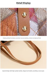 Detail van ruitpatroon met gepolijste gouden studs en hoogwaardige afwerking van handvat