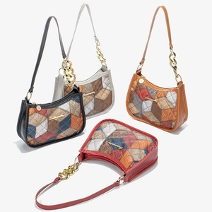 Patchwork PU Leather Underarm Bag Crocodile Embossed Fashion Women Shoulder Bag With Gold Metal Chain Handle
