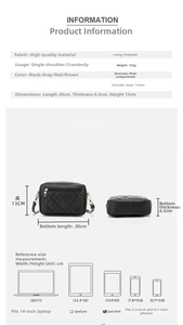 Size chart for black quilted crossbody bag showing dimensions and capacity vs iPad mini