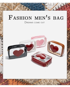 Détails de cinq sacs à bandoulière transparents en PVC avec motif cœur en couleurs