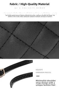 Dettaglio della texture in pelle nera trapuntata e tracolla regolabile della borsa