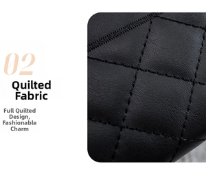 Detail of black quilted leather texture with fine stitching on a stylish lady's purse