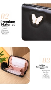 Vue détaillée de l'intérieur d'un mini portefeuille noir en PU avec fentes pour cartes