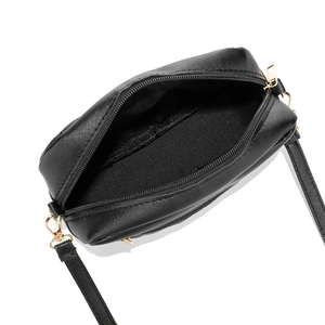 Minimalist black quilted crossbody bag with golden hardware and spacious interior
