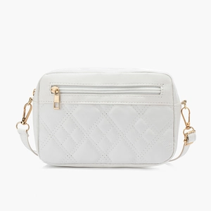 Sac bandoulière blanc matelassé élégant avec garniture dorée et poche zippée