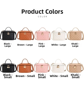 Matrix view of quilted bucket bags in five colors and two sizes with top handles