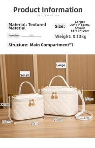 Detailed comparison of large and small white quilted cosmetic bags with gold zippers