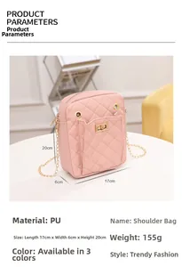 Pink quilted PU leather crossbody bag dimensions and material specifications detail