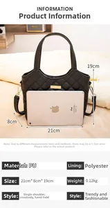 Tableau détaillé des tailles du sac cabas matelassé noir avec comparaison de taille iPad