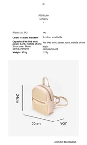 Detailed dimensions of beige woven PU backpack showing 24cm height and 22cm width