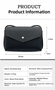Spécifications détaillées de taille pour le sac à bandoulière enveloppe en cuir PU noir