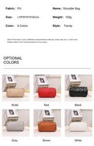Quilted round cylinder chain bag details with 18x10x10cm size and six color options