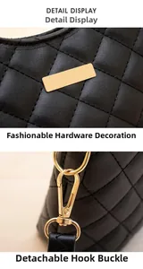 Détails du sac cabas matelassé noir avec finitions dorées et crochet amovible