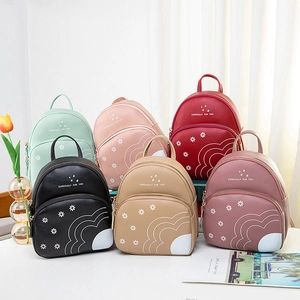 Mini Sac À Dos Cuir PU Imprimé Marguerite Double Fermeture Éclair Port Casque Mode Décontractée Pour Femmes Filles