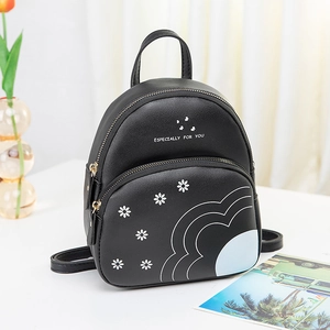Mini sac à dos noir chic avec imprimés marguerites et double fermeture éclair pour femme