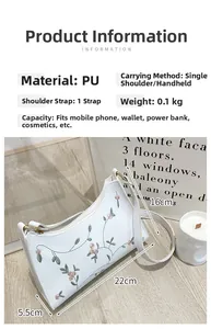 Detailed view of white embroidered flower handbag with 22x16x5.5cm size and 0.1kg weight