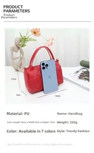 Detaillierte Größenangaben für rote gesteppte PU-Leder Boston Handtasche mit Maßen