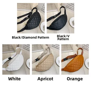 Collection of quilted leather fanny packs in black, white, apricot and orange colors