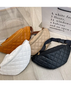 Quilted waist bags in four colors with diamond stitching and metal zipper details