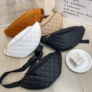 Quilted Waist Bag PU Leather Rhombus Pattern Fanny Pack For Women Fashion Chest Bag Adjustable Strap Crossbody Bag Casual