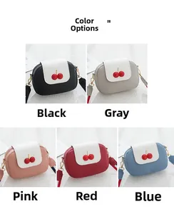 Mini crossbody bags with cherry accents in black, pink, blue, red and grey options