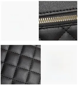 Détail du sac bandoulière matelassé noir avec coutures précises et zip doré