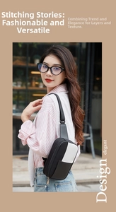 Détail du sac de poitrine bicolore noir et blanc élégant avec sangle réglable en nylon