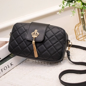 Sac Bandoulière Femmes Matelassé Cuir PU Pendentif Couronne Gland Sac Épaule Élégant Petit Sac À Main Carré Décontracté