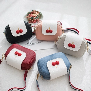 Cherry Decoration Crossbody Bag Pebbled PVC Leather Fashion Mini Shoulder Purse With Striped Strap For Women Girls